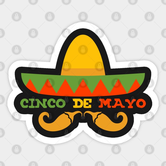 Cinco de Mayo Sombrero and Peppers Sticker by RadStar